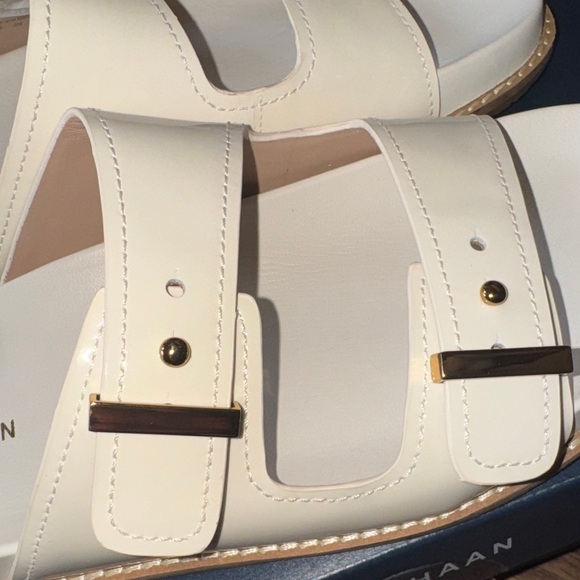 Cole Haan NEW NIB Beige Slide Sandals with Gold Buckles Marisol patent - Picture 5 of 8